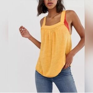 Free People Good‎ For You Relaxed Square
Neck Sleeveless Tank Top Yellow Size L